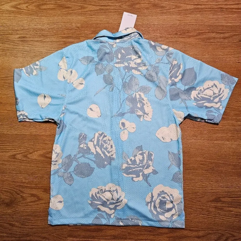 Nike Rose City Mesh Button-Up Shirt Dri-Fit Floral Men's Medium Blue FJ1650-499 - Picture 2 of 12